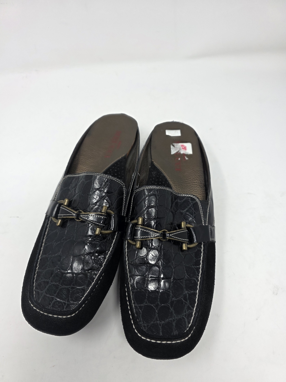 Sesto Meucci Black Croc Embossed Leather Suede Mule Loafers Women’s 9.5 M Italy